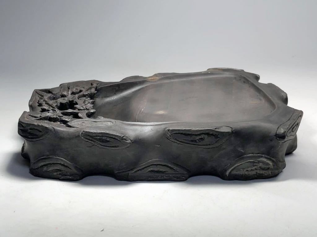 硯 端渓 水岩 梅彫刻硯 本体18*14*3.5cm 天青 端渓硯 文房四宝 書道