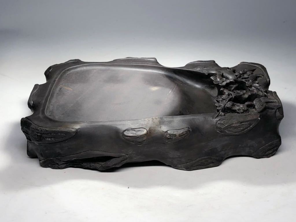 硯 端渓 水岩 梅彫刻硯 本体18*14*3.5cm 天青 端渓硯 文房四宝 書道