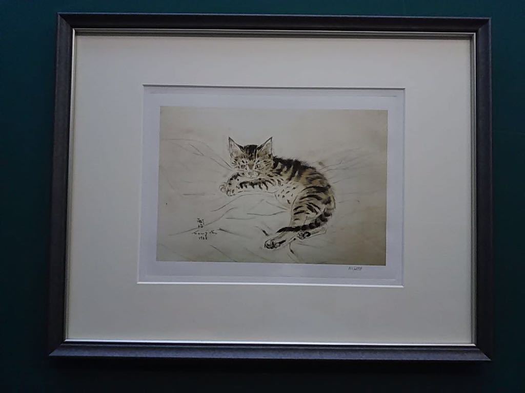 サ*バ様 藤田嗣治 子猫 1952年 肉筆鉛筆画 ・紙本著色・レオナールフジタ・ 藤田 of 藤田嗣治 Gallery 猫と藤田嗣治 嗣治 book 金色フレーム付き サ*