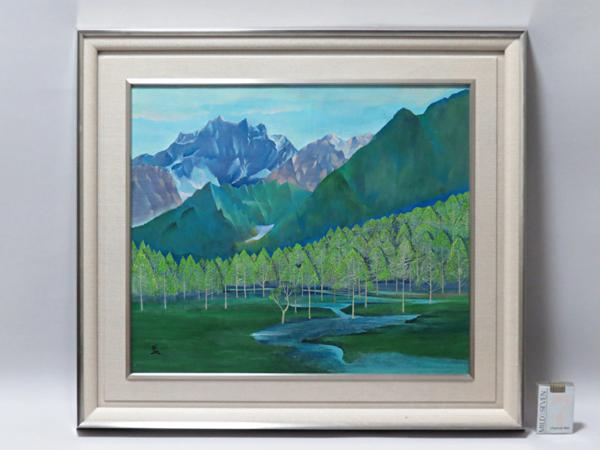 絵画館 実力作家 稲垣 藍 油絵10号 新緑 癒し系 3 5万(自然、風景画 