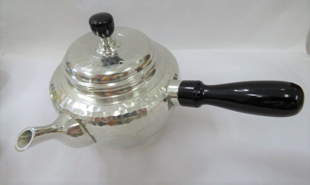 上錫製 【錫半】造 茶器揃 （南錫）横手急須 茶壷 茶托 5客 桐箱/栞 未