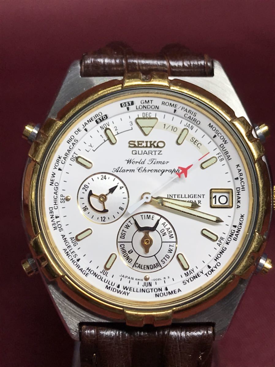 ○【YH-2879】SEIKO セイコー ワールドタイマー クロノグラフ 6M15