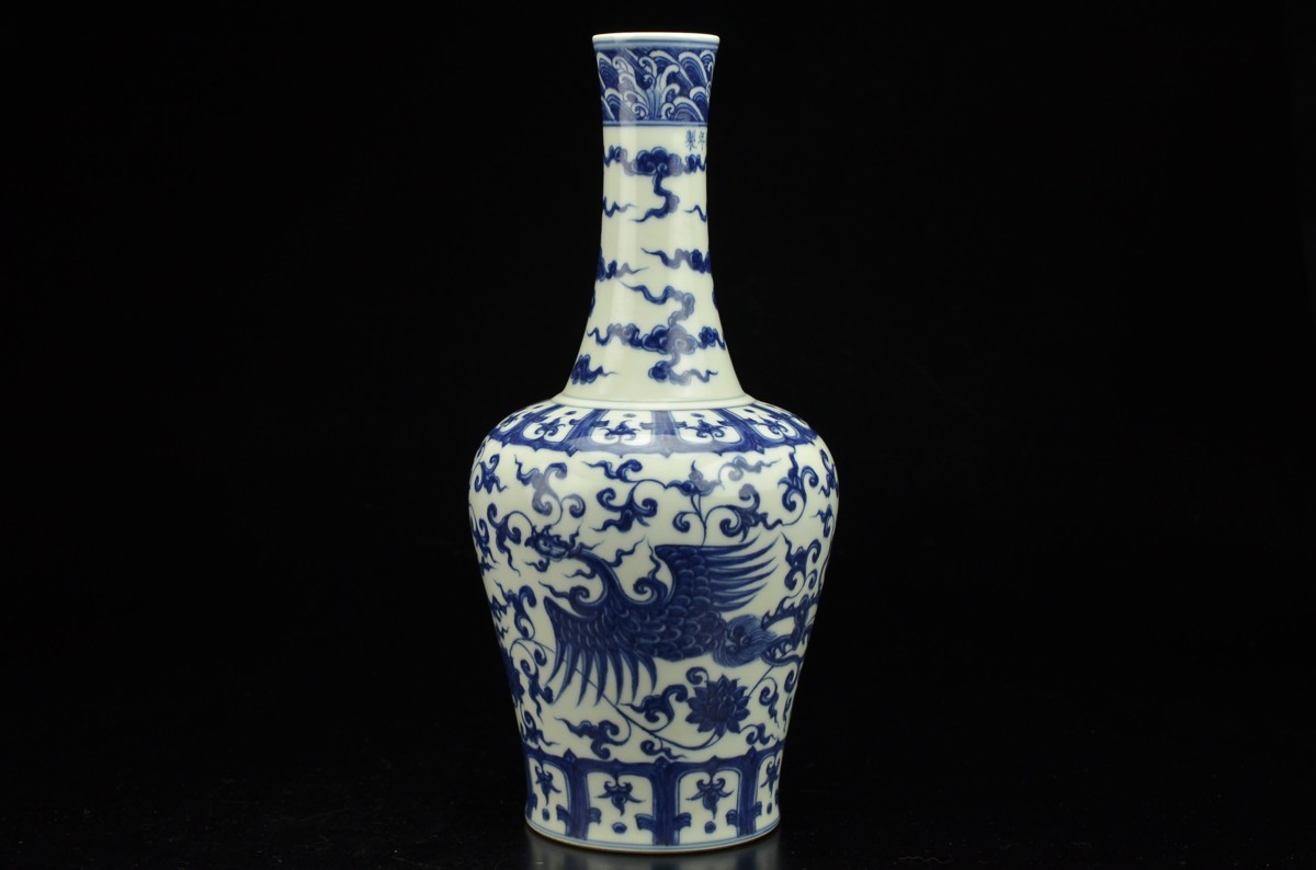 中国古玩 青花 染付鳳凰紋 花瓶 高約34cm 大清光緒年製 唐物 t96563 Yahoo!オークション (工芸品) 「備前 の落札相場・落札価格 青花 花瓶