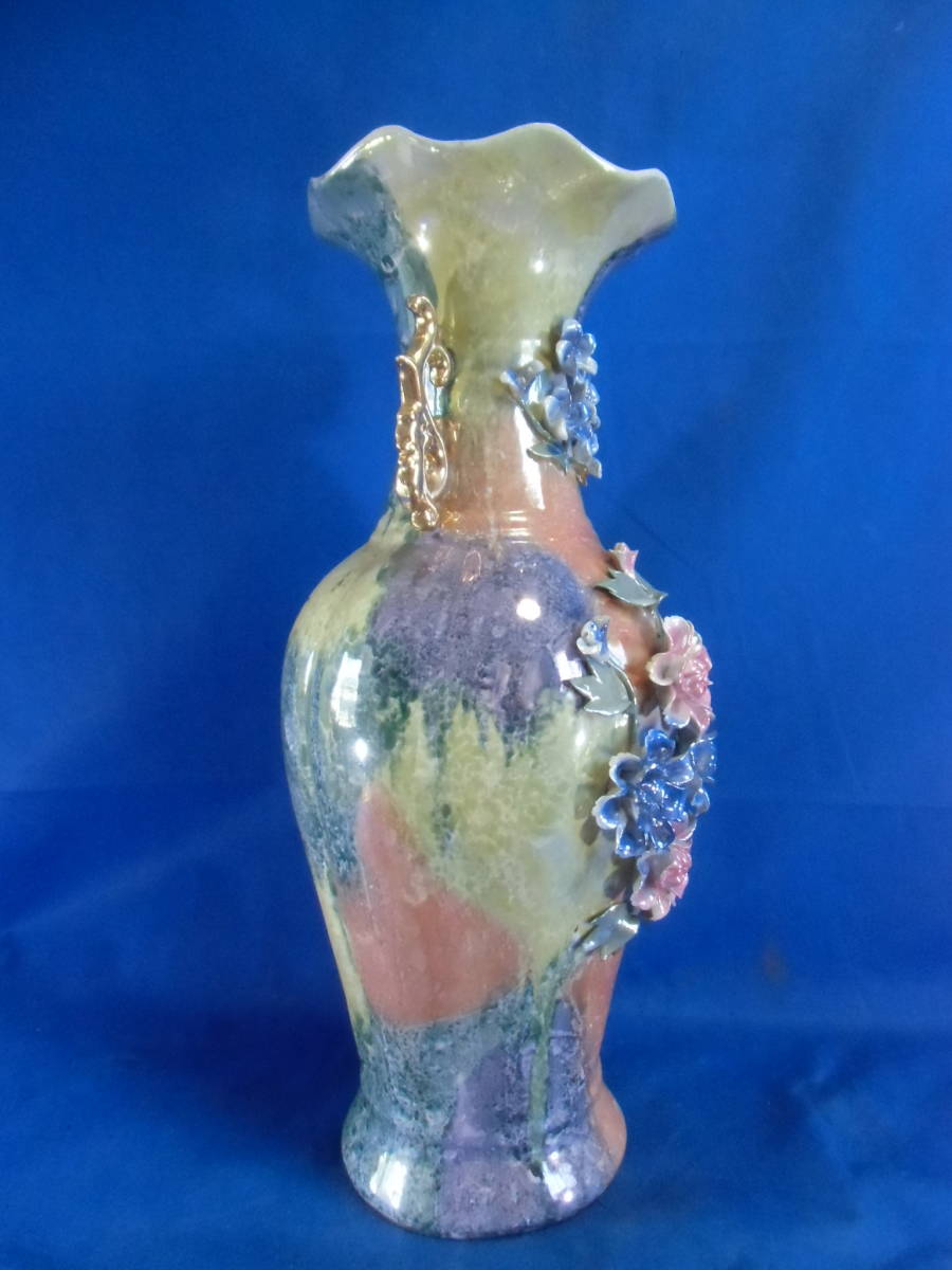 中国美術 大型飾り壺 大花瓶 金彩 美人画 屋形船 豪華爛漫 60cmサイズ