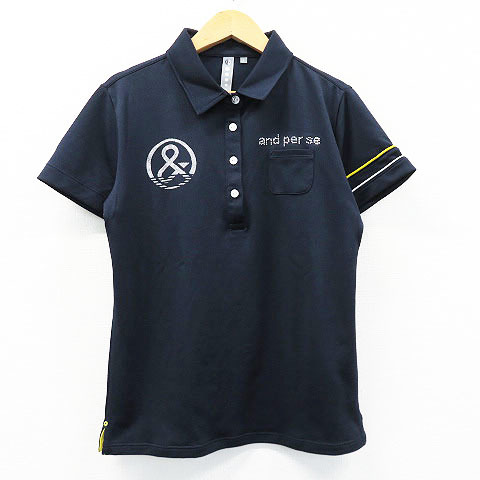 ゴルフウェア　日本製【and per se】半袖ポロシャツ　ネイビー　L 1円】and per se アンパスィ 半袖ポロシャツ ネイビー系 L