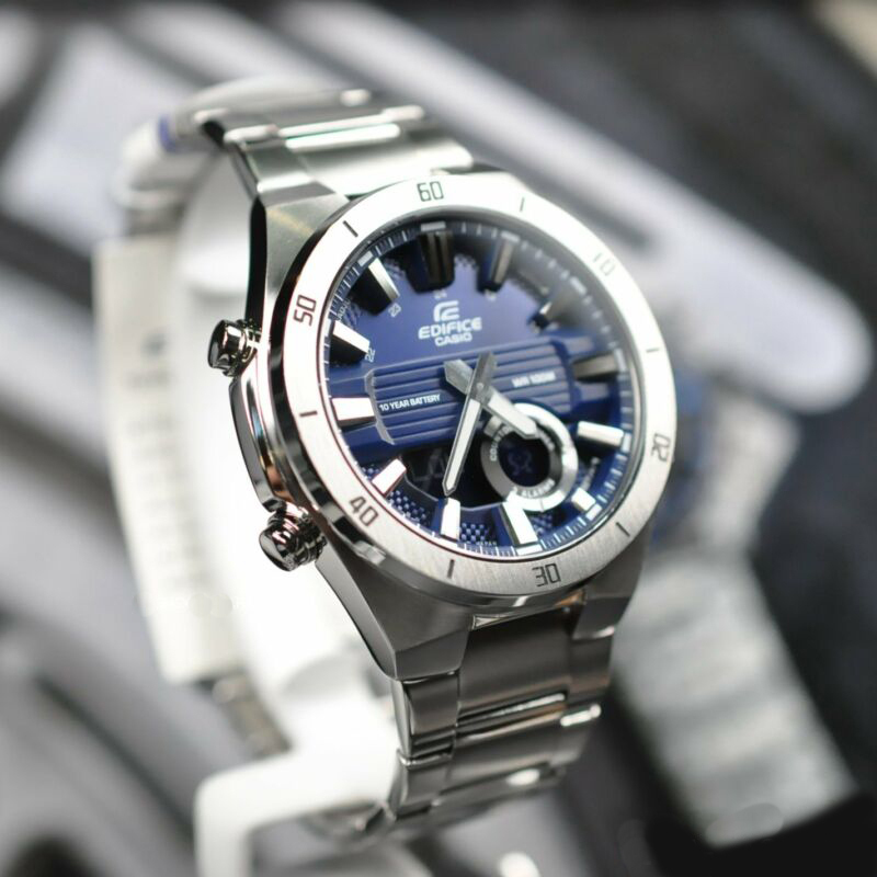 【1円】日本未発売新品正規カシオCASIOエディフィスEDIFICE10年電池10気圧防水ダイバー銀シルバー×青ブルー男性メンズ腕時計ギフト_2