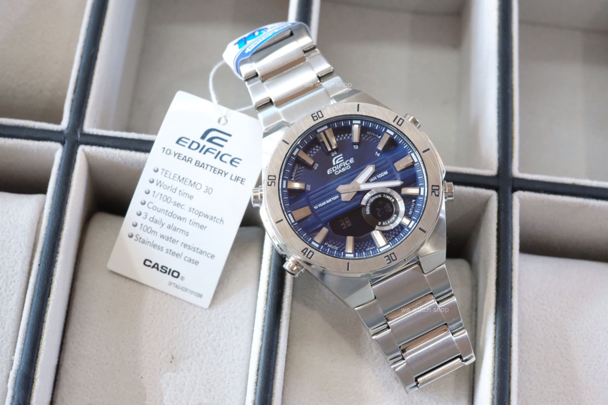 【1円】日本未発売新品正規カシオCASIOエディフィスEDIFICE10年電池10気圧防水ダイバー銀シルバー×青ブルー男性メンズ腕時計ギフト_3