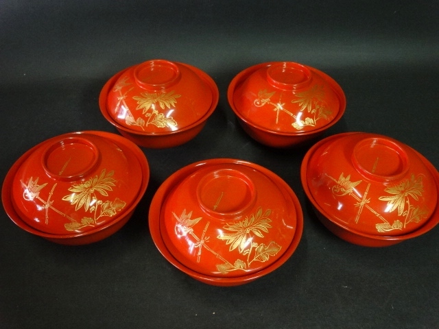 輪島塗 吸物椀 木製 漆器 蒔絵 食器 九客 蓋付 木製漆器 沈金 蓋物椀