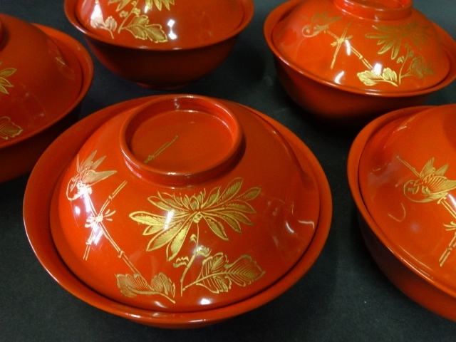 輪島塗 吸物椀 木製 漆器 蒔絵 食器 九客 蓋付 木製漆器 沈金 蓋物椀