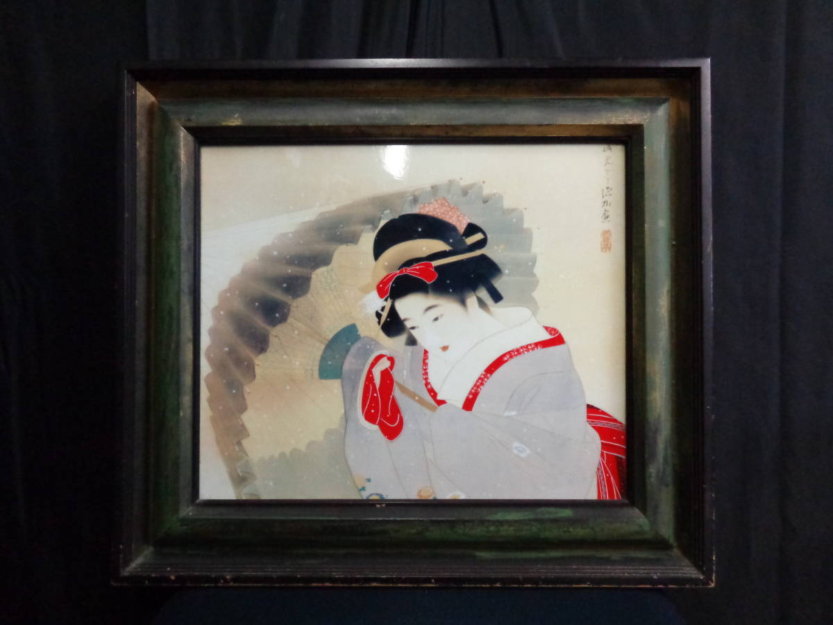 陶板画 T【伊東深水 吹雪 中山秋湖・鏑木清方師事 青々会 日月社 日本