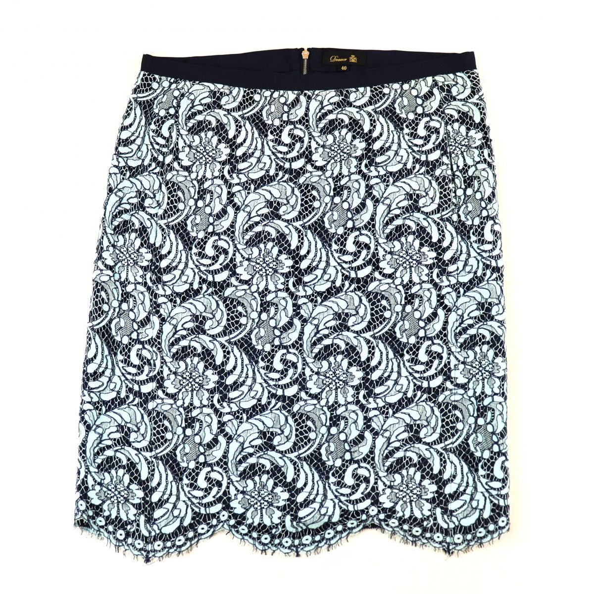 ドゥロワー Drawer 花柄 レースタイトスカート スカラップデザイン  