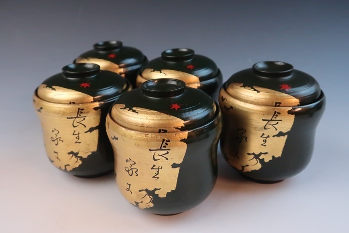 人気セール，人気 遅日亭 茶懐石道具 青漆 紅葉 金色紙文 木製 瓢形 箸洗 小吸物椀 5客 無傷 g224wt(椀)｜売買されたオークション情報、yahooの商品情報をアーカイブ公開 - オークファン 椀