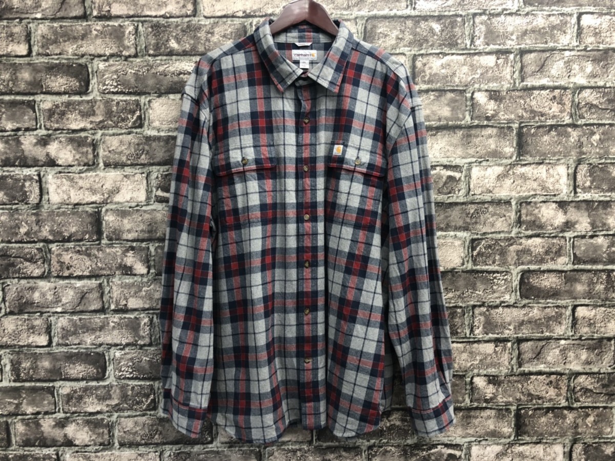 カーハート USA製 長袖 TALL 90年頃製 フランネル USA古着　カーハート　XL　デッドストック　長袖シャツ　ボタンシャツ　ネルシャツ　胸ポケット　ワンポイント　ロゴ　刺繍　チェック柄　