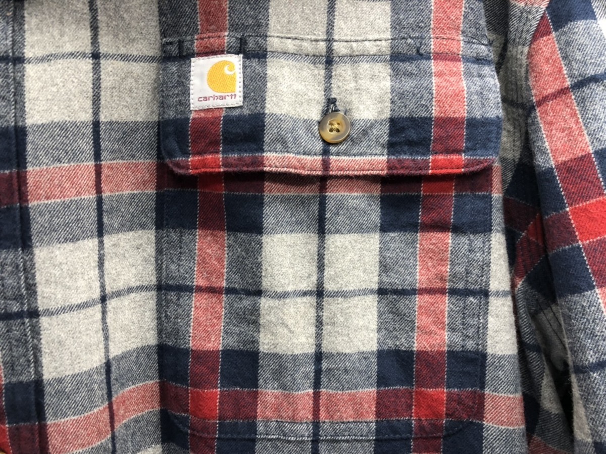 カーハート USA製 長袖 TALL 90年頃製 フランネル USA古着　カーハート　XL　デッドストック　長袖シャツ　ボタンシャツ　ネルシャツ　胸ポケット　ワンポイント　ロゴ　刺繍　チェック柄　