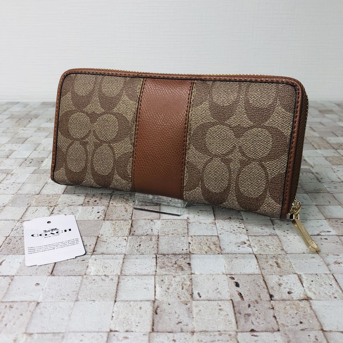 COACH コーチ 長財布 ストライプ ブラウン【訳あり品】 ファッション