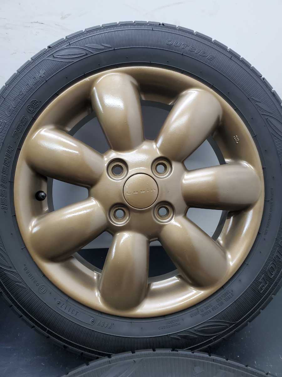 ラパン純正 スズキ 155/65R14 75S バリ溝 深溝 美品 ブロンズカラー 