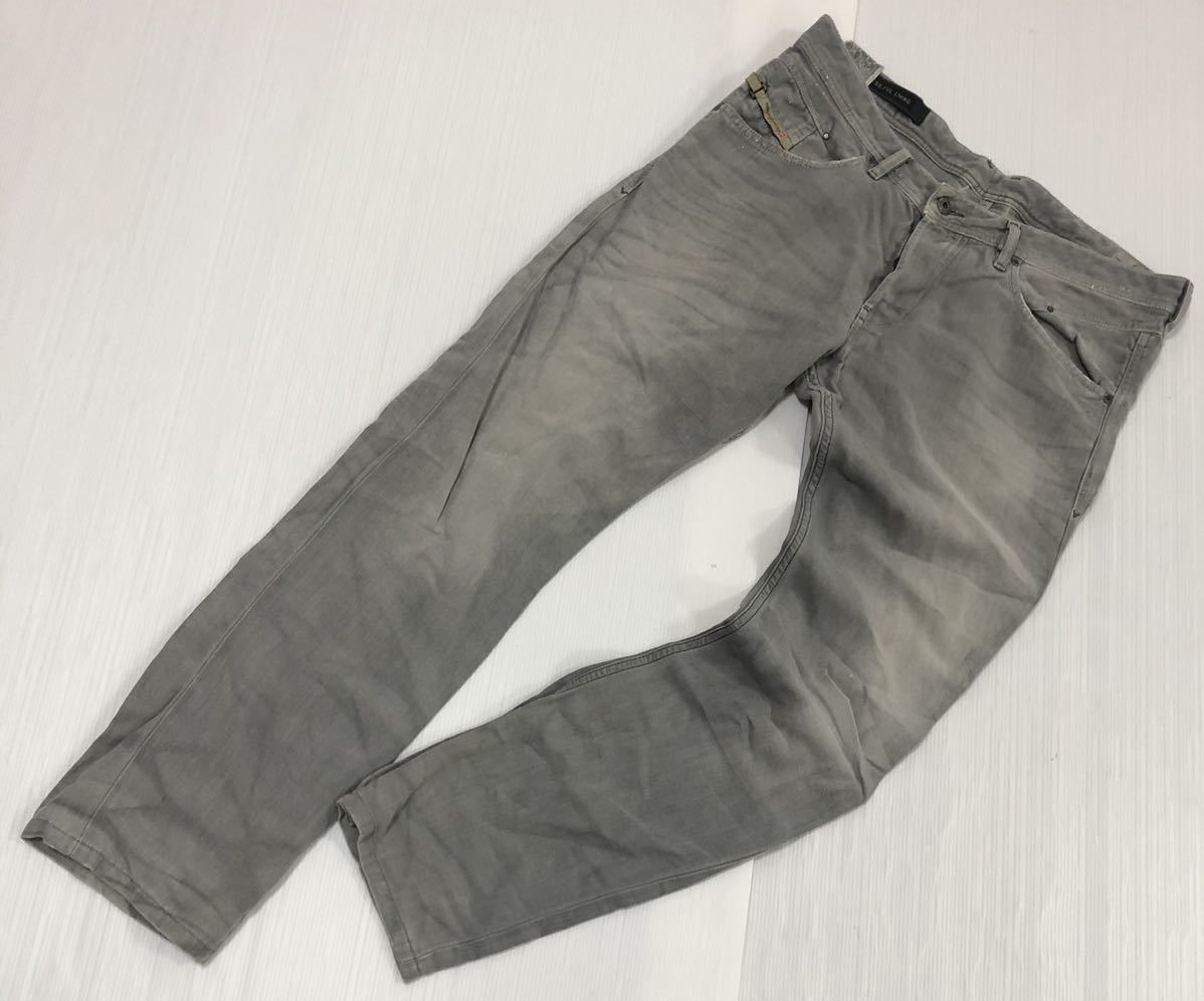■ DIESEL ディーゼル ■ BELTHER ウォッシュ ユーズド加工 レギュラー スリム テーパード コットン リネン パンツ グレー W33