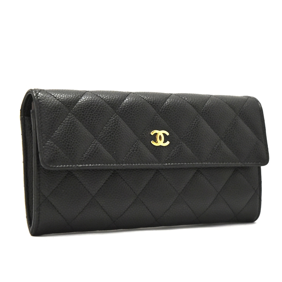 1円 ◇ 極美品 CHANEL シャネル キャビアスキン マトラッセZIP 長財布