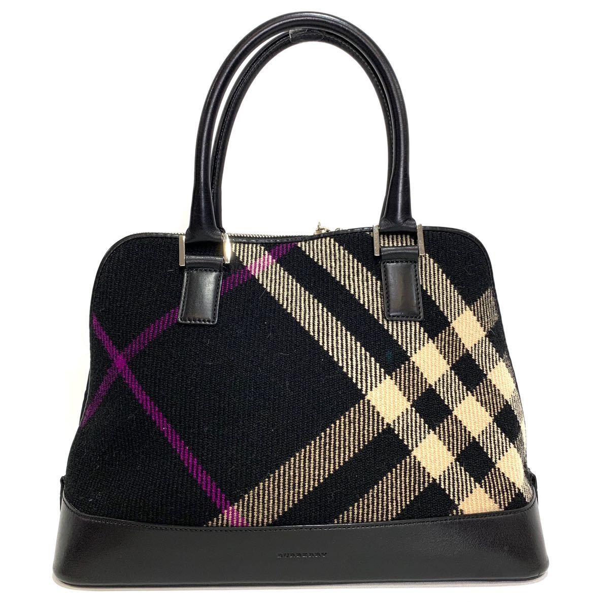 ショルダー　ハンドバック BURBERRY バーバリー チェック柄 ウール×レザー ハンドバッグ(ブラック