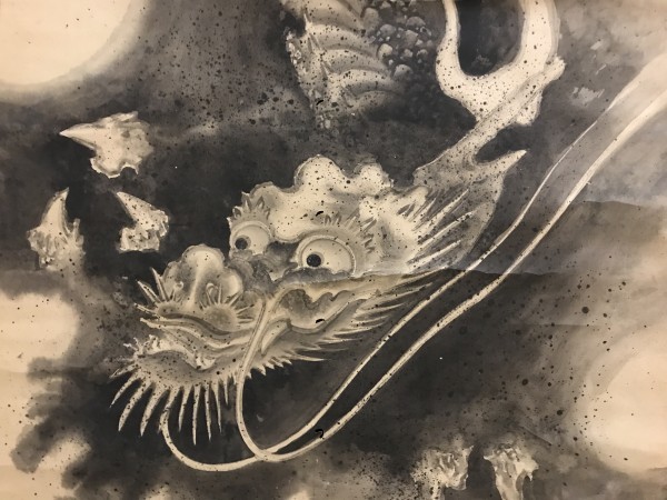 模写】江戸期 浮世絵師【葛飾北斎 卍】雲龍図 竜画 掛軸 絹本 合箱