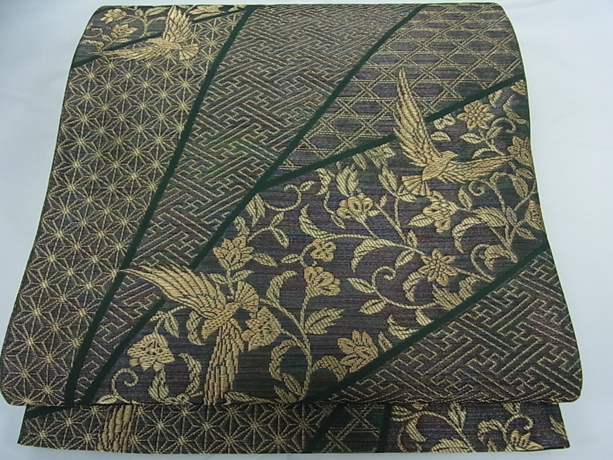 平和屋着物□染色作家 斉藤三才 六通柄袋帯 切嵌め文様 金糸 逸品m2121