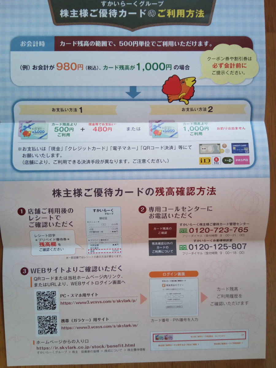すかいらーく 公式通販 株主優待カード 3000円分 すかいらーく