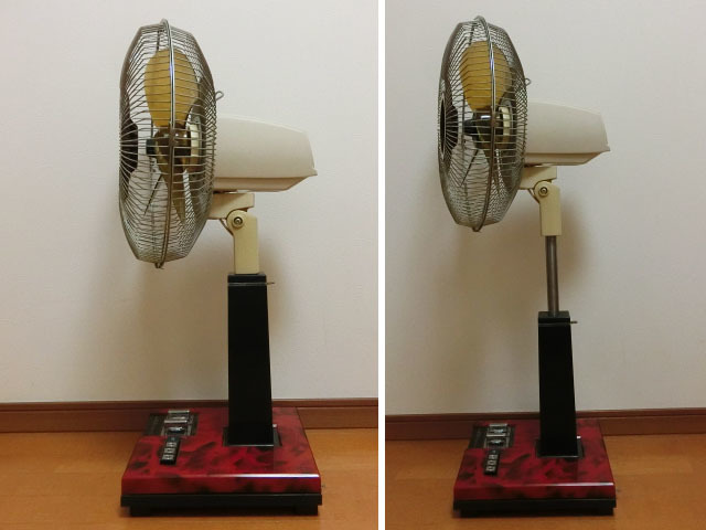 昭和レトロ 当時物 三菱R30-DV 赤黒木目 扇風機 最上級グレード 3時間
