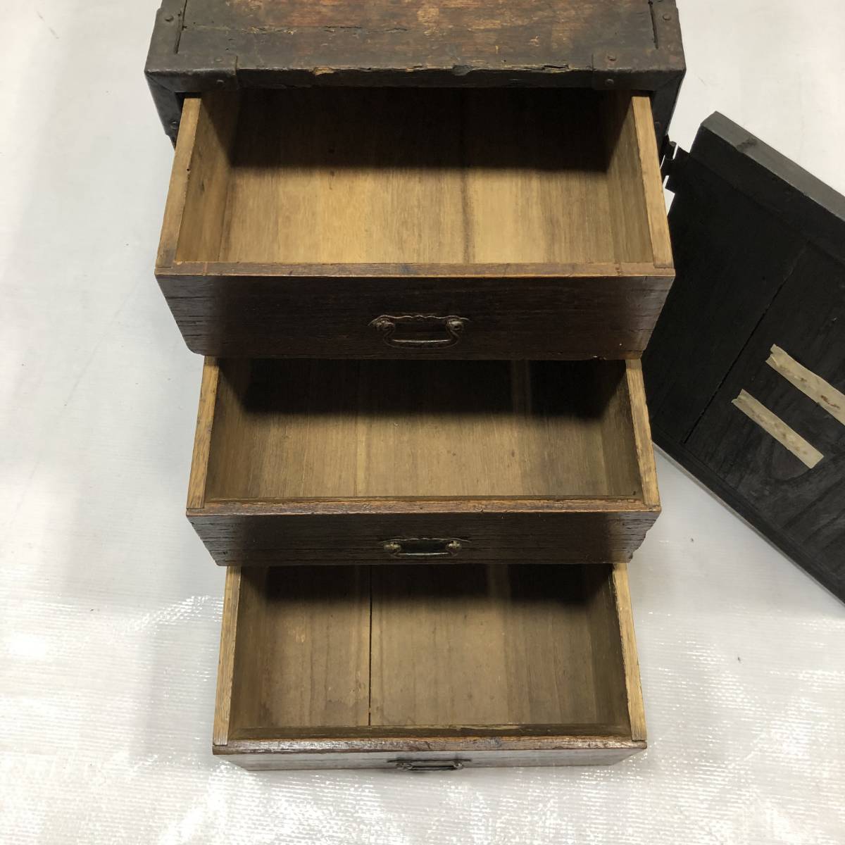 船箪笥 船金庫 時代物 アンティーク 扉付小引出 木製 古民具 古道具
