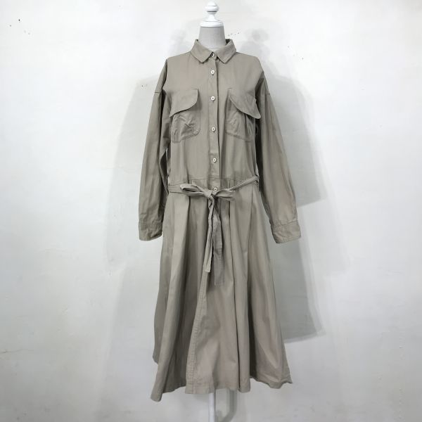 N602 O Maison De Beige メゾンドベージュ シャツワンピース ベージュ リボン付き胸ポケット付き 膝下丈 フレンチトラッド レディース Mサイズ 売買されたオークション情報 Yahooの商品情報をアーカイブ公開 オークファン Aucfan Com
