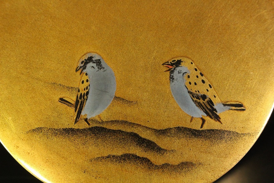 金閣】茶道具 静光作 墨絵蒔絵 雪月花 香合 φ8.3cm 共箱 旧家蔵出(P53