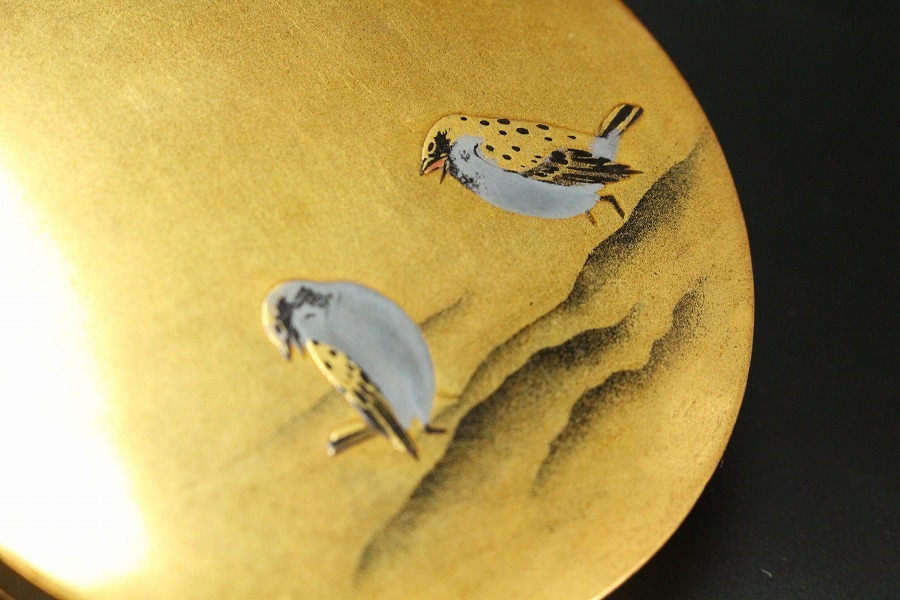 金閣】茶道具 静光作 墨絵蒔絵 雪月花 香合 φ8.3cm 共箱 旧家蔵出(P53