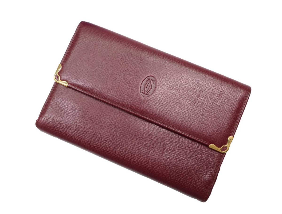 中古】カルティエ 三つ折り長財布 がま口 マストライン ボルドー 