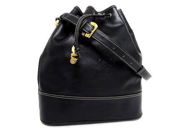 1円 □美品□ LOEWE ロエベ アナグラム レザー 巾着型 ゴールド