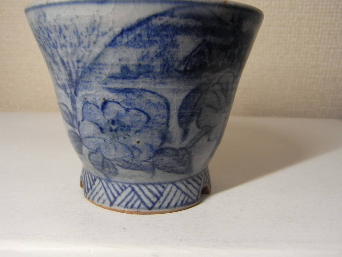 雅】初代祥石 染付山水図丸鉢 人気品薄絵鉢作家＜初代祥石・染付山水図