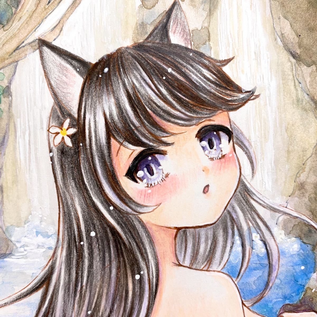 手描きイラスト 同人 オリジナル 猫耳 水浴び ハガキサイズ 手描きイラスト 売買されたオークション情報 Yahooの商品情報をアーカイブ公開 オークファン Aucfan Com