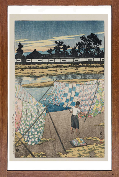 川瀬巴水 版画 京都鴨川の夕暮 大正十二年 30.7 x 23 cm 原寸サイズ