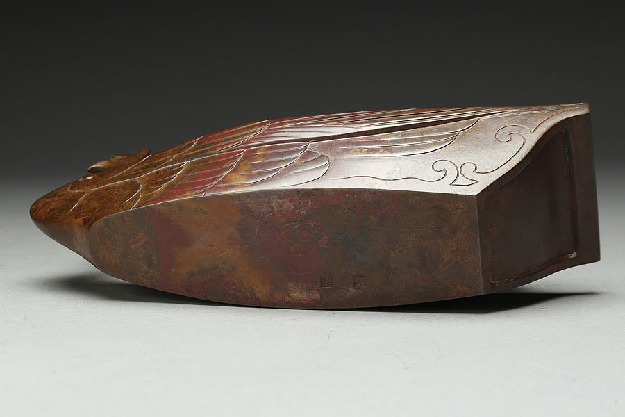 加賀金工師 九代 水野源六 造 斑紫銅製 鷁舟形置物 九