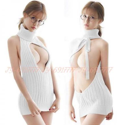 大胆過激 童貞を殺すセーター ホワイト 胸谷開き 背中あき ミニワンピースタイプ タートルネック ホルターネック ニット 編み物 可愛い ベビードール 売買されたオークション情報 Yahooの商品情報をアーカイブ公開 オークファン Aucfan Com