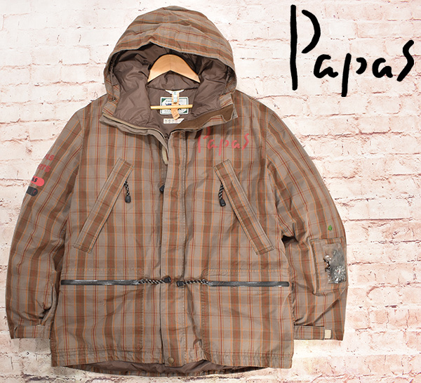 Papas パパス ダウンジャケット フード付ダウンハーフコート ブラウン