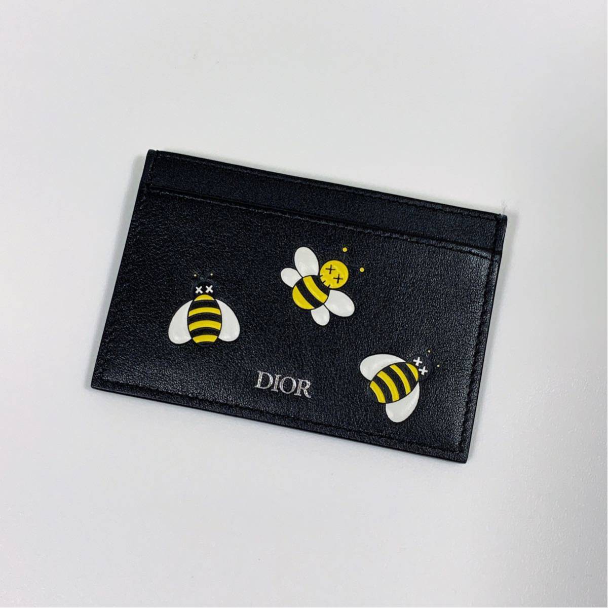 DIOR X KAWS” LEATHER CARD CASE BLACK YELLOW レザー ブラック イエロー カードケース 名刺入れ 美品 イタリア製 送料無料
