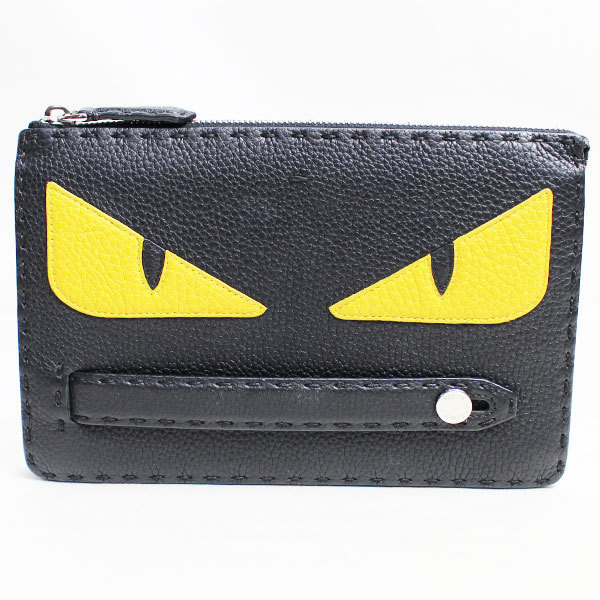 【中古】フェンディ FENDI クラッチバッグ モンスター バッグバグズ セレリア カーフ 7VA350 ブラック FENDI クラッチバッグ モンスター 二 バグズアイ パイソン