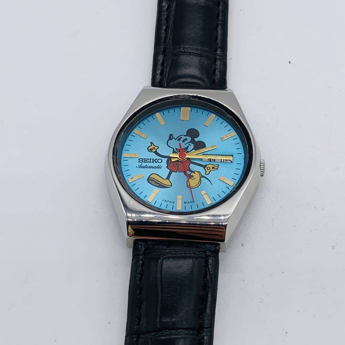 【レトロなミッキー】SEIKO メンズ腕時計 ブルー 自動巻き ヴィンテージ 1円スタート 激レア SEIKO セイコー 青ミッキーマウス メンズ腕時計