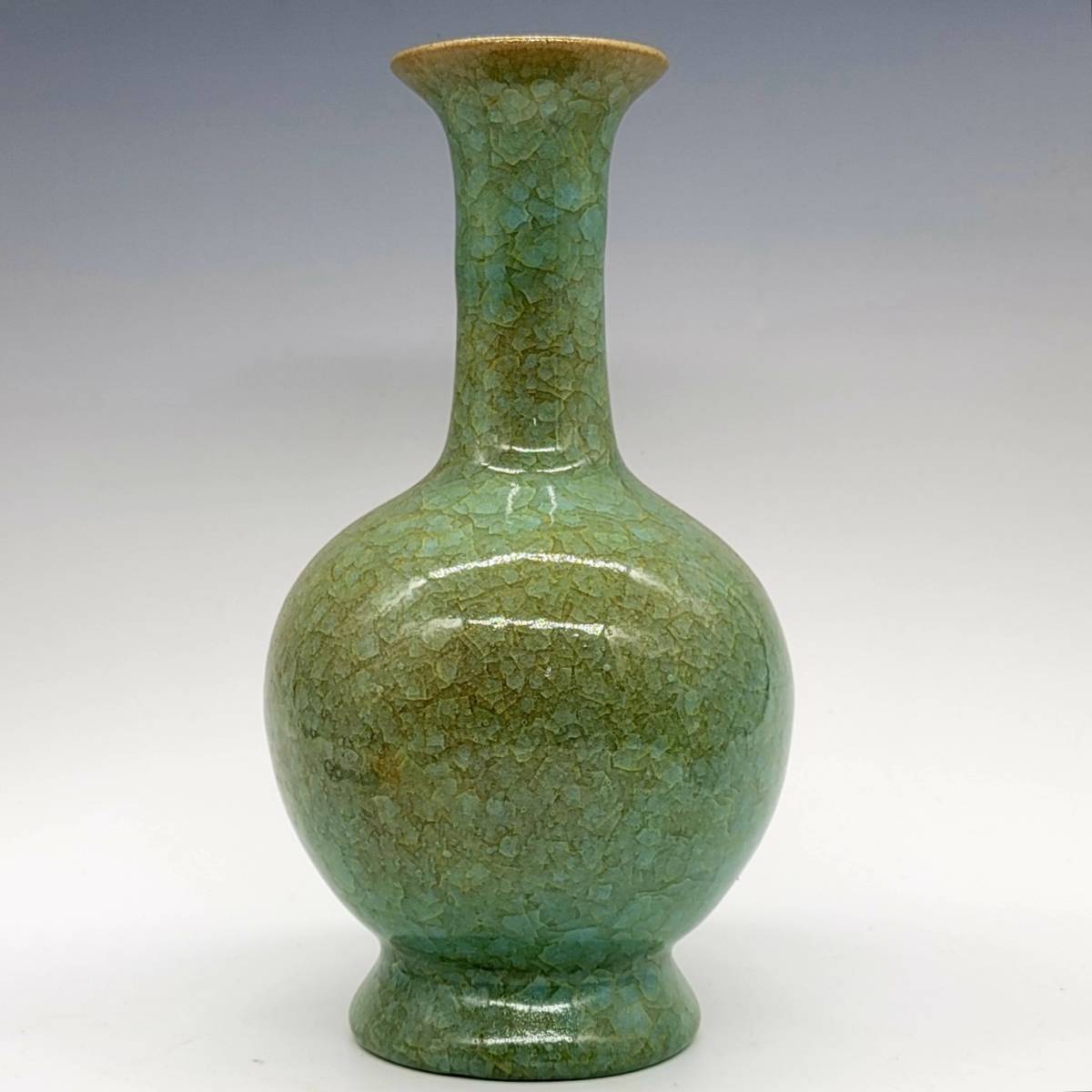 文房具　花瓶　宋時代　汝窯 陶器　冰裂纹 貫入　置物 典藏】中国磁器《宋*汝窯*冰裂紋*賞瓶》花瓶 花器 置物 賞物 賞瓶 稀少