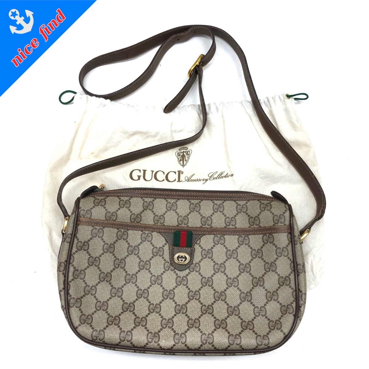 1円 GUCCI グッチ 201446 GGスプリーム PVC×レザー SV金具 ショルダー