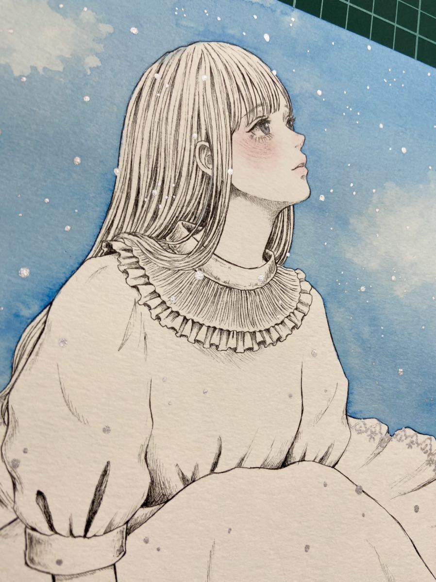 オリジナル 透明水彩 女の子 手描き アナログ イラスト 手描きイラスト