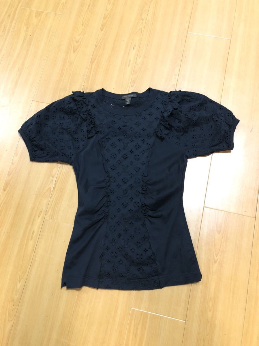 d681/超美品/ルイヴィトン/ブラウス/レース/LVロゴ/黒ブラック/半袖 