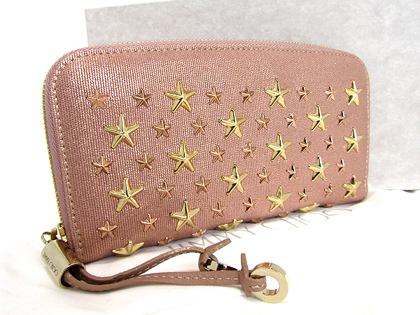 C-9384◆展示品【ジミーチュウ】スタースタッズ メタリックデニム ラウンドファスナー◆ジッピー 長財布