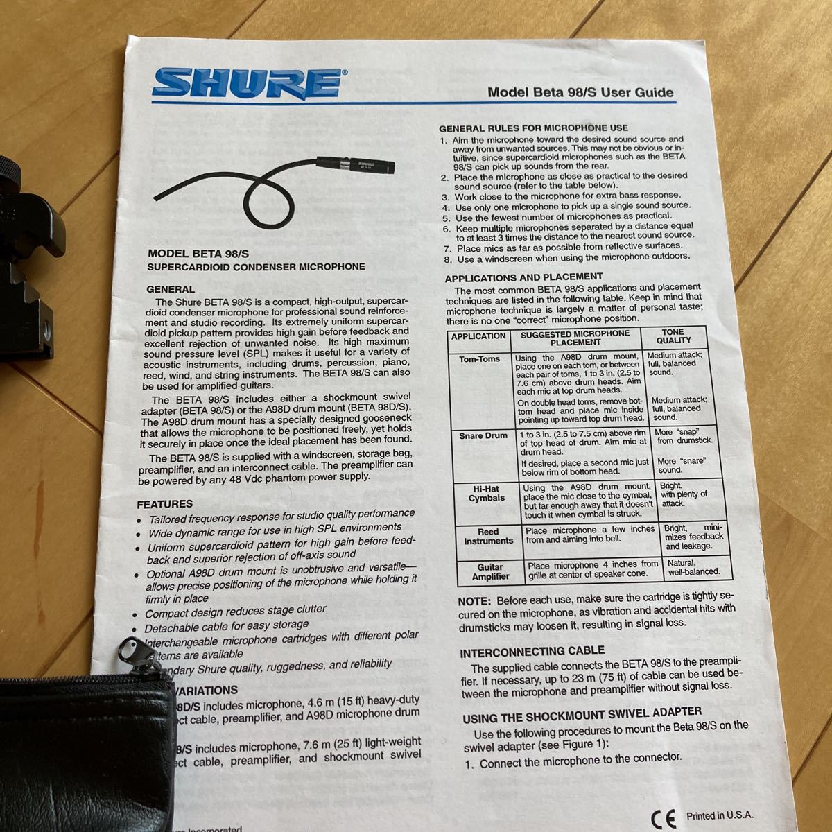 Shure Microphone - Music D&frasl;S Miniature SHURE BETA98 D/S 2本セット