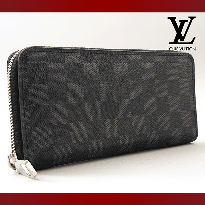 【使用わずか】 LOUIS VUITTON ルイヴィトン ダミエ グラフィット ジッピーウォレット ヴェルティカル 長財布 ブラック×グレー (046)