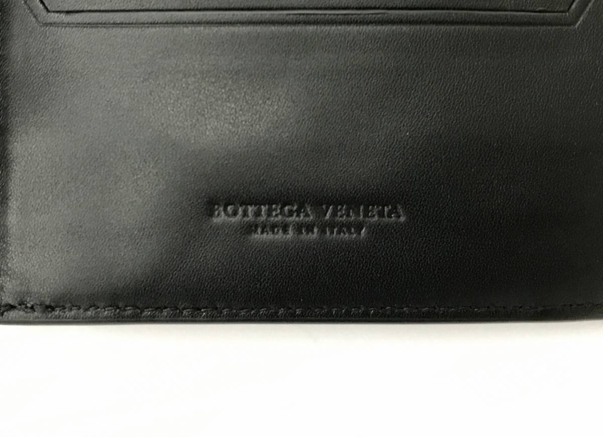 超美品 ボッテガ ヴェネタ レザー カーフ×クロコ 二つ折り財布 黒 
